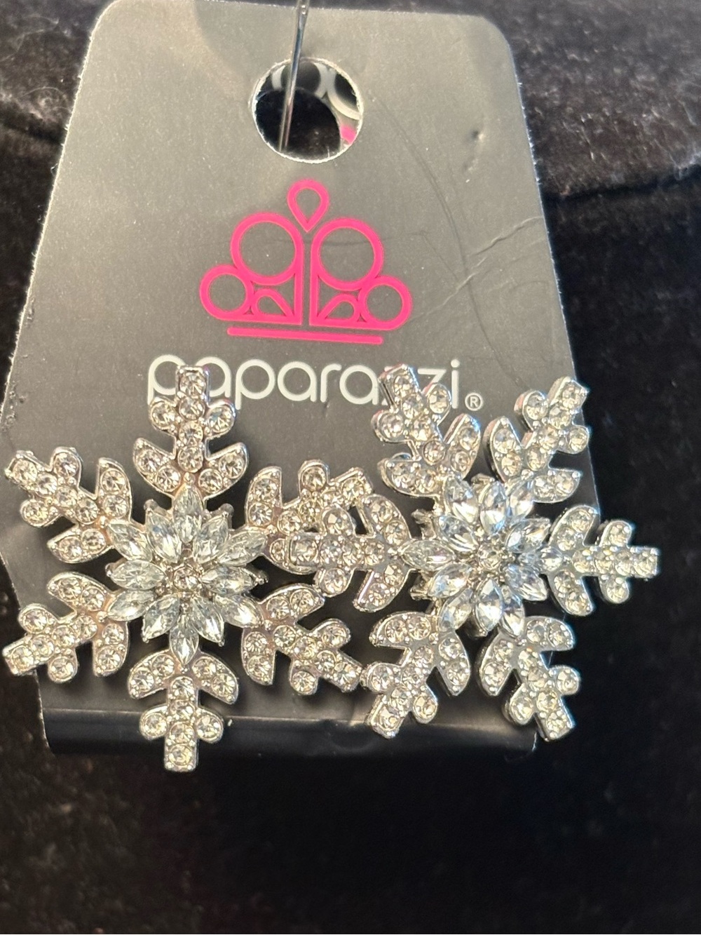 Paparazzi Silver Snowflake Crystal Stud Earrings